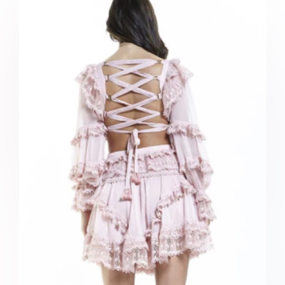Woven Long Sleeve Open Back Ruffle Dress - Picture 3 of 6
